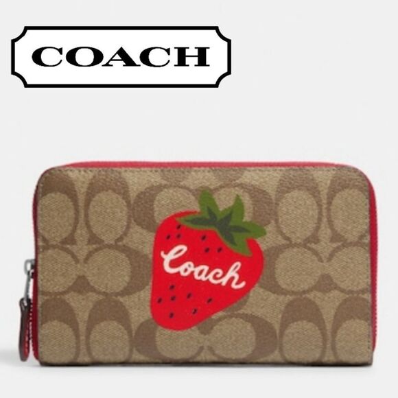 Coach Strawberry Zip Around Wallet Set